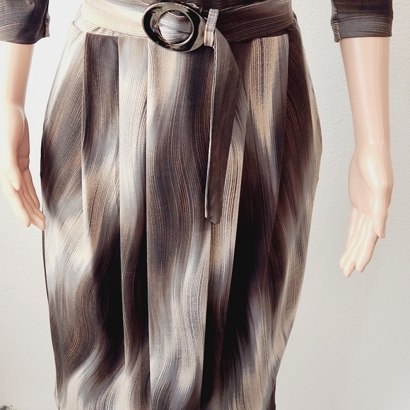 MONROE & Main Brown/Cream 3/4 Sleeve Fitted Dress Size:14 - Picture 12 of 15